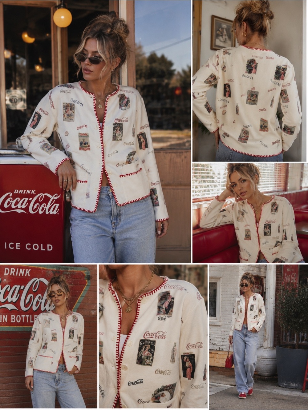 Vintage Coca-Cola Fleece Cardigan Sweater Made in USA Cracker Barrel